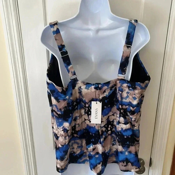NWT Evans Blue Wave Print Tiered Tankini Swim Top Women’s Size 22 Bathing Bra - Picture 4 of 17